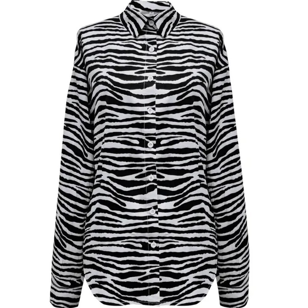 Zebra Print Button Front Shirt, Vintage Long Sleeve Shirt - Picture 2 of 5